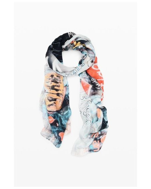 Desigual White Rectangular Patterned Foulard
