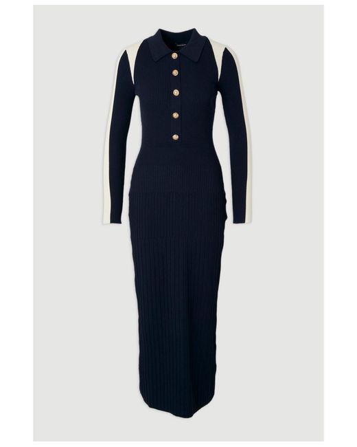 Karen Millen Blue Rib Knit Color Block Midi Dress