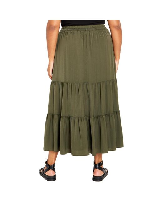 City Chic Green Plus Size Summer Tier Skirt