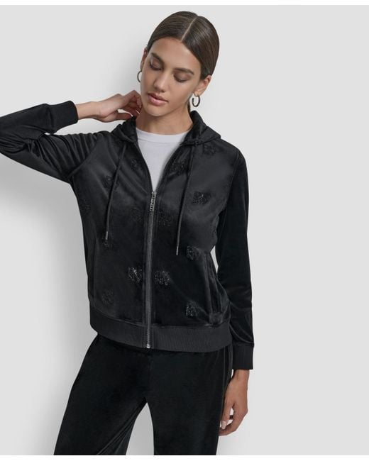 DKNY Black Petite Logo Detail Long Sleeve Hoodie