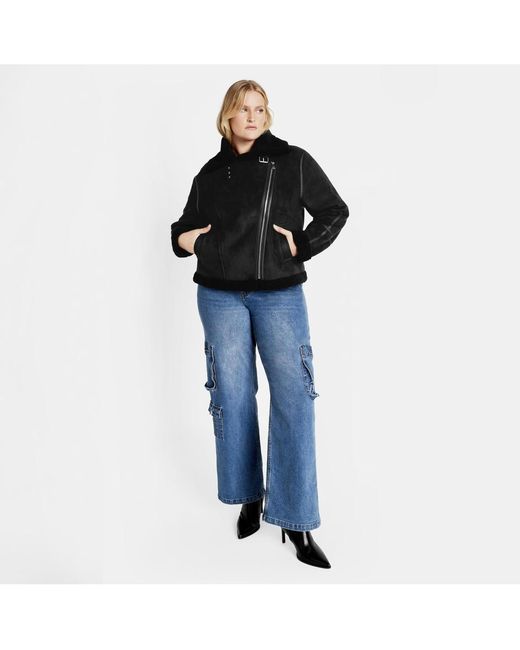 City Chic Black Plus Size Sherpa Hunter Jacket