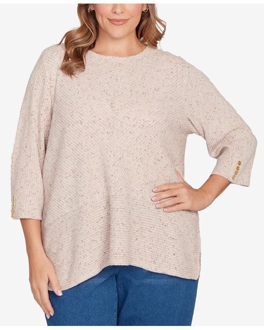 Ruby Rd Natural Plus Size Speckled Heather Rib Knit Top