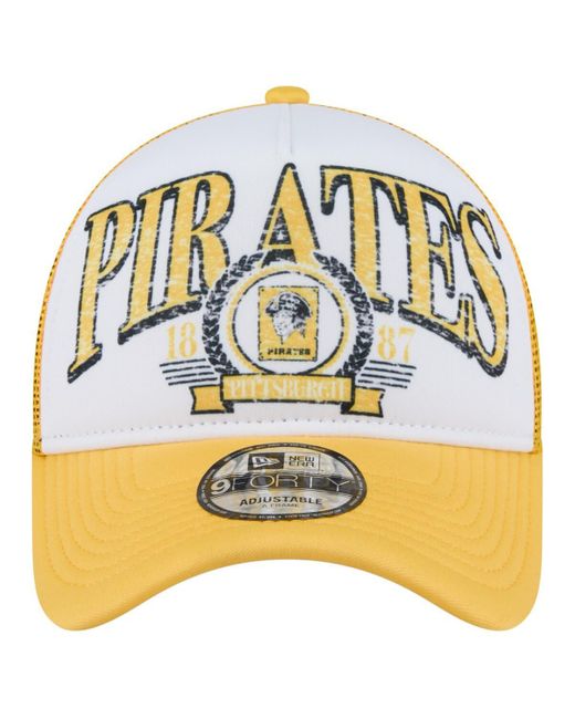 KTZ Metallic White/gold Pittsburgh Pirates Distressed 9forty A-frame Adjustable Trucker Hat for men