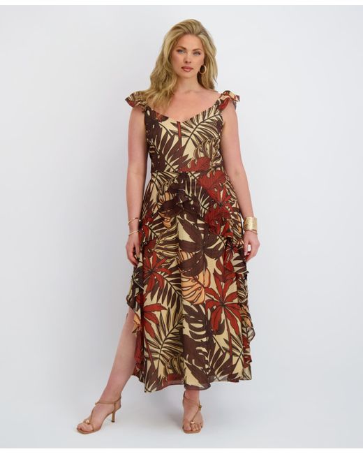 Siena Jewelry Women's Brown Plus Size Flutter-sleeve Printed