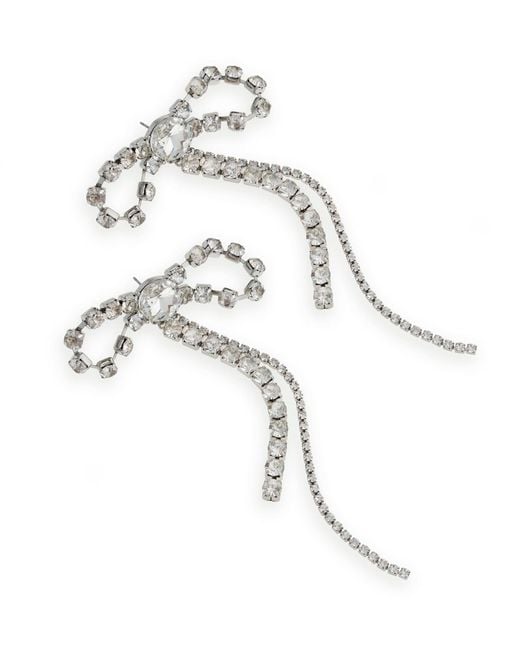 Steve Madden White Faux Stone Rhinestone Bow Statement Earrings