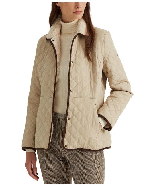 Lauren by Ralph Lauren Natural Faux-sherpa Collar Quilted Coat