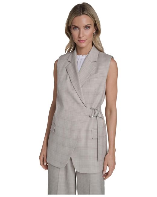 Calvin Klein Gray Collared Windowpane Vest Top
