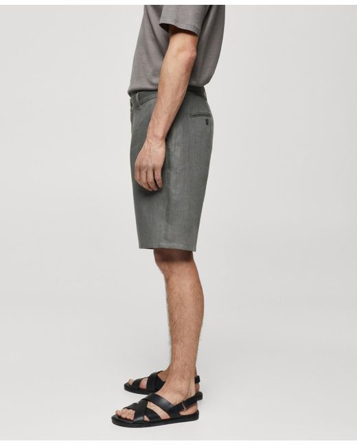 Mango Gray Slim Fit 100% Linen Bermuda Shorts for men