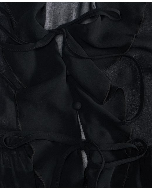 INC International Concepts Black Printed Ruffle-collar Top