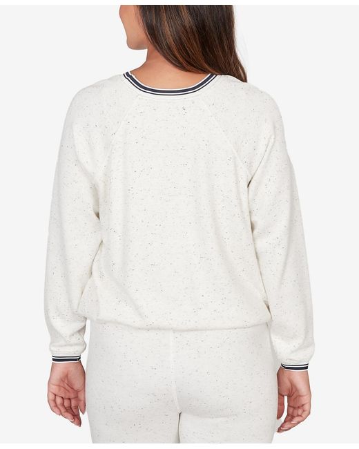 Ruby Rd White Petite Bubble Hem Fleck Knit Pullover Top