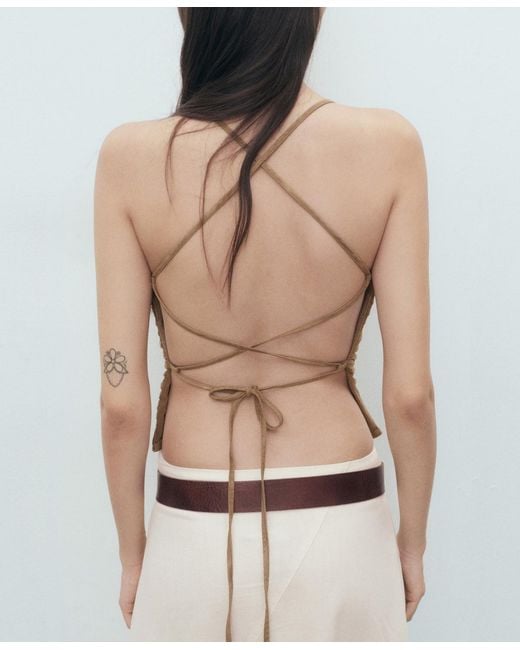 Mango White Open-back Cotton Top
