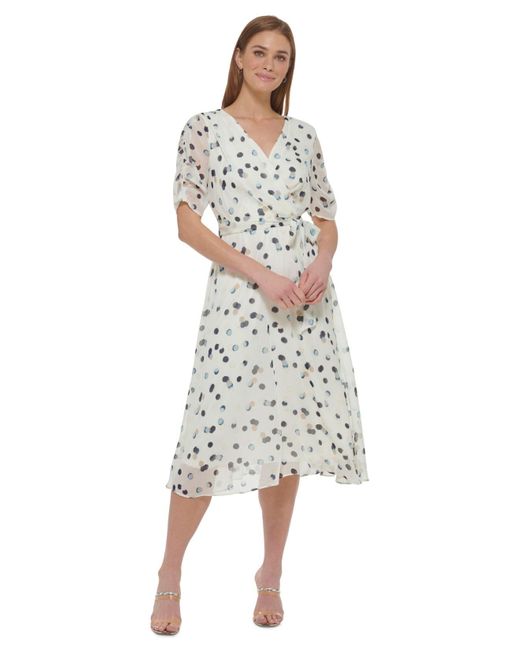 Buy Polka Dot Print Wrap Dress with Flutter Sleeves and Tie-Ups