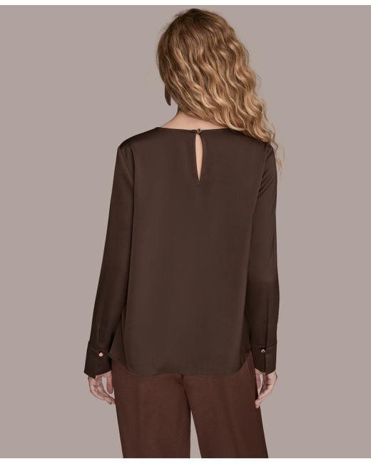 Donna Karan Brown V-neck Embellished Top