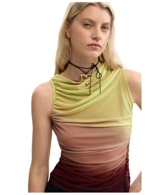 Desigual Red Draped Asymmetrical Top