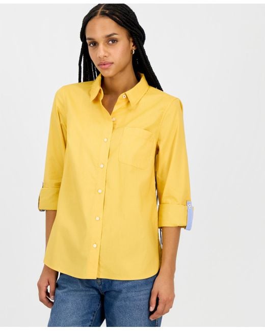 Nautica Yellow Roll-tab Button-front Shirt