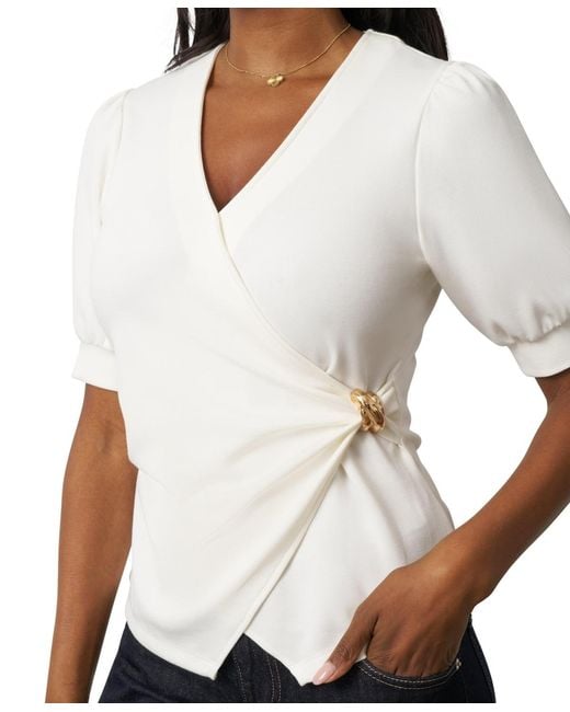 Cable & Gauge White Draped Wrap Top