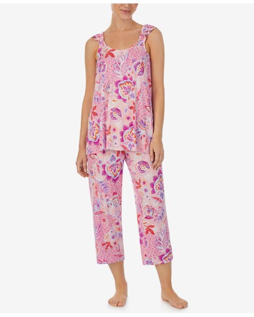 Ellen Tracy Pink Sleeveless Top And Cropped Pants 2-pc. Pajama Set