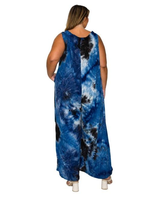 L I V D Blue Plus Size Pax Tie Dye Pocket Jumpsuit