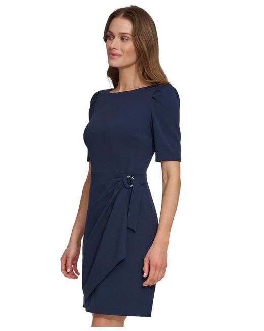 DKNY Blue Puff-sleeve Scuba Crepe Sheath Dress