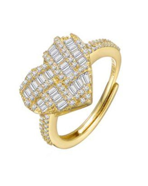 Genevive Jewelry Metallic Sterling Silver 14k Plated Cubic Zirconia Puffed Heart Ring