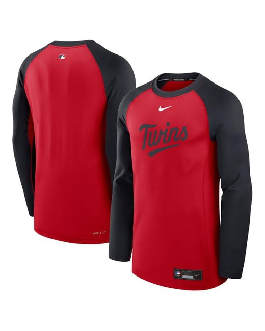 Nike Red/navy Minnesota Twins Authentic Collection Game Time Raglan Performance Long Sleeve T-shirt for men