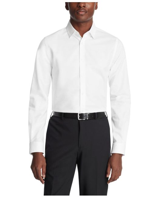 Michael Kors White Slim Fit Cotton Linen Untucked Solid Dress Shirt for men