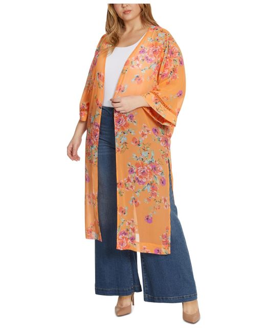 Jessica Simpson Blue Trendy Plus Size Caelan Floral Kimono