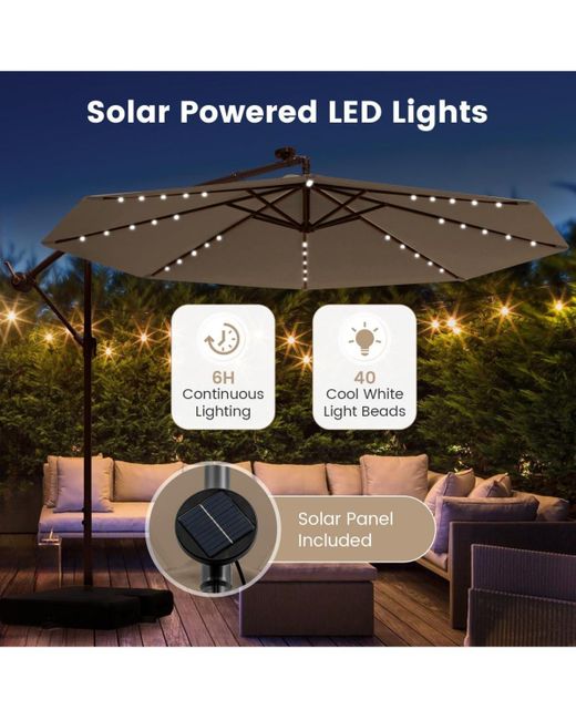 Mecale White 10 Feet Solar Offset Hanging Umbrella