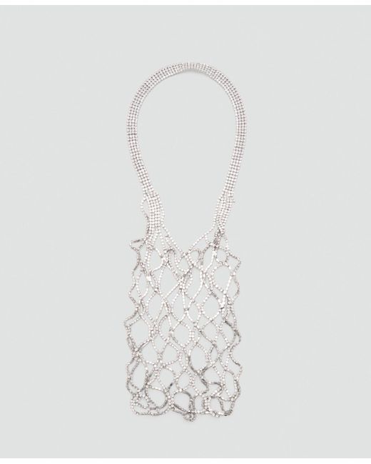 Mango White Mesh Crystal Handbag