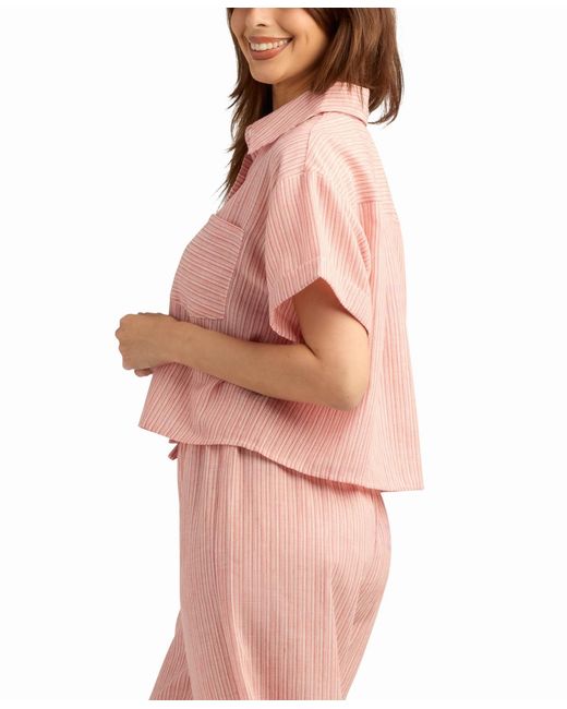 Bcx Pink Mini Striped Collared Neck Shirt