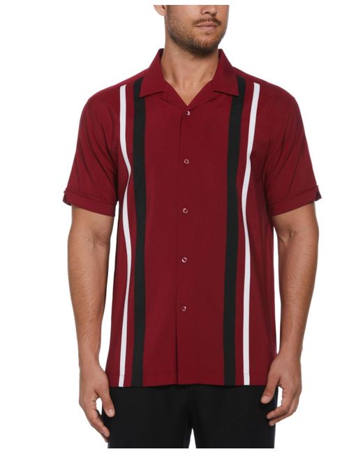 Cubavera Red Tri-color Camp Shirt for men
