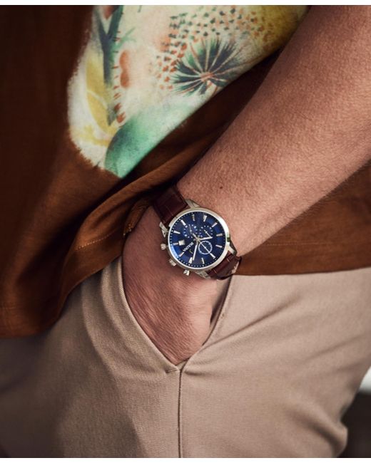 Bulova Blue Chronograph Classic Sutton Leather Strap Watch 41mm for men