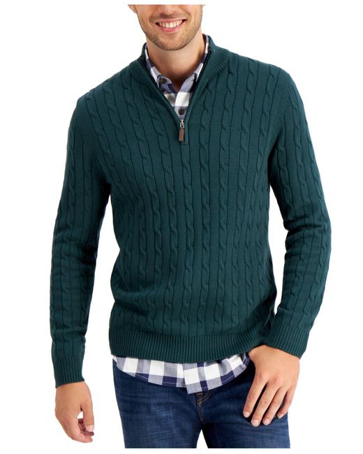 Club Room Cable Knit Quarter-zip Cotton Sweater, Created For Macy's in ...