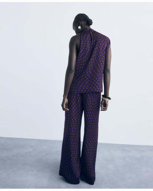 Mango Blue Polka Dots Flare Pants