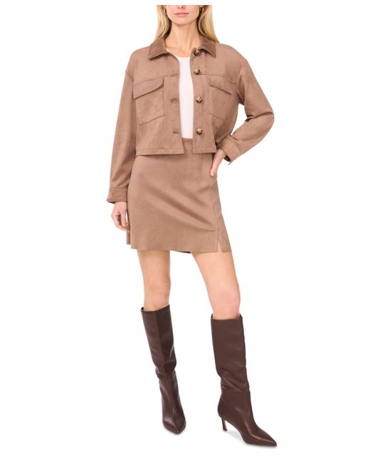 Vince Camuto Brown Cropped Faux-suede Jacket