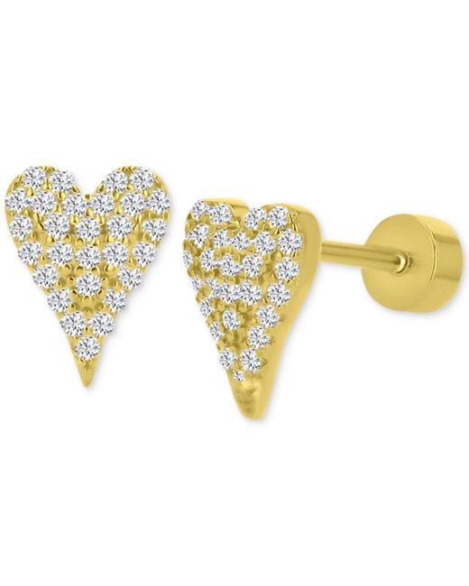 Macy's Women's Metallic Cubic Zirconia Pave Heart Stud Earrings