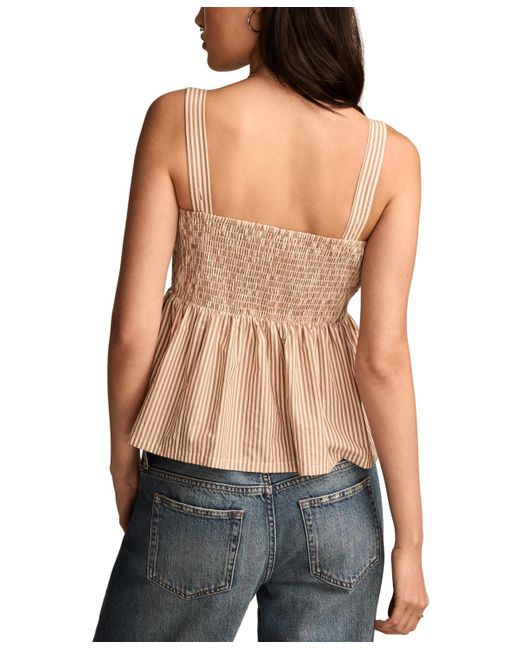 Lucky Brand Multicolor Square-neck Corset Cotton Peplum Top