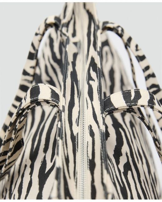 Mango White Cotton Zebra Shopper Bag