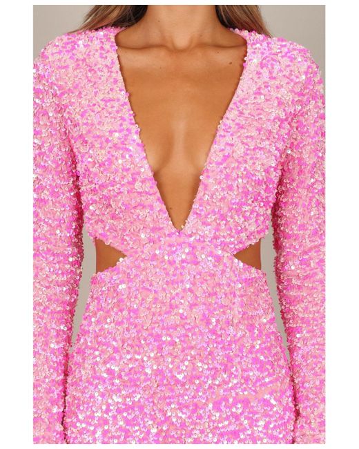 casual festive dress code Glitter Tie Straps Pink Plunging Neck Tiered Long Prom Dress Pink / 8 main image 1