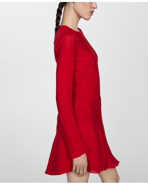 Mango Red Seam Detail Asymmetric Dress