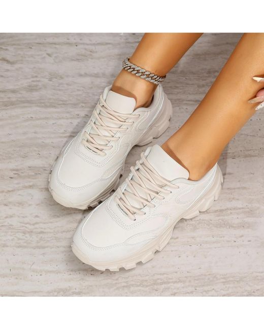 BERNESS White Lidia Mixed Material Sneakers