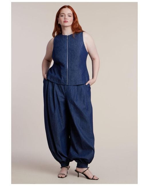 Eloquii Blue Chambray Zip Up Top