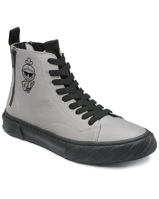 Karl Lagerfeld Double Zip Hi Top With Side Logo On Sole Sneaker in