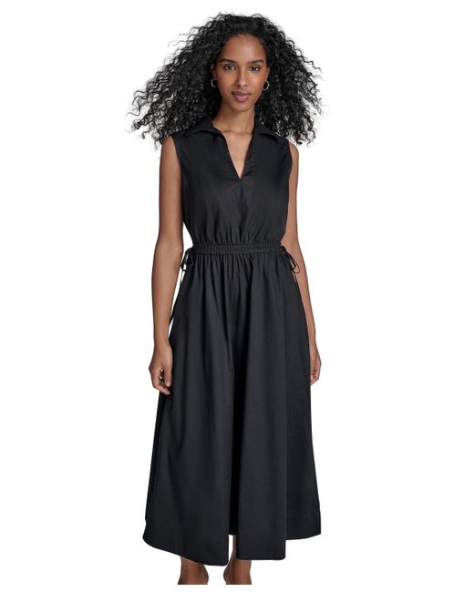 Calvin Klein Black Cotton Drawstring Sleeveless Midi Dress