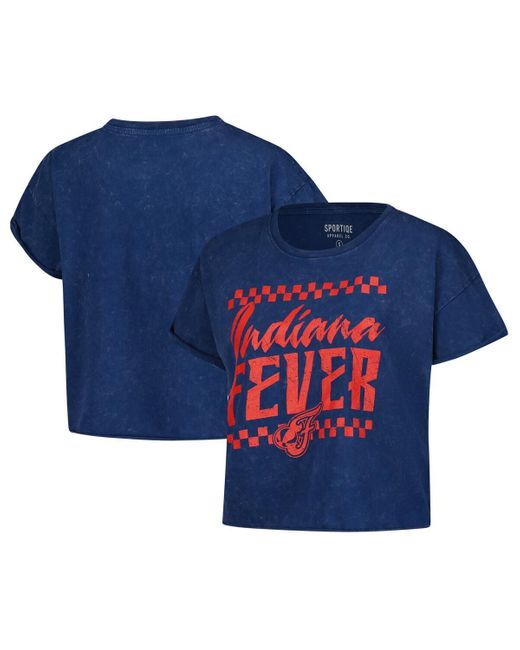 Sportiqe Blue Indiana Fever Rock N Roll Collection Gwen Mineral Wash Cropped T-shirt