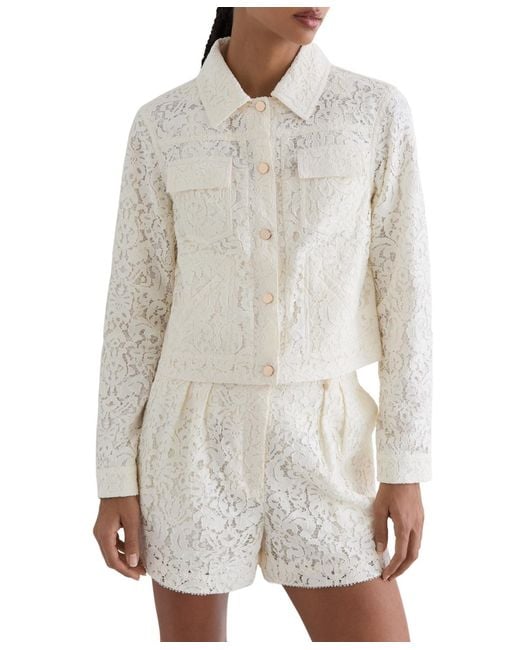 Reiss White Collared Lace Press-stud Jacket