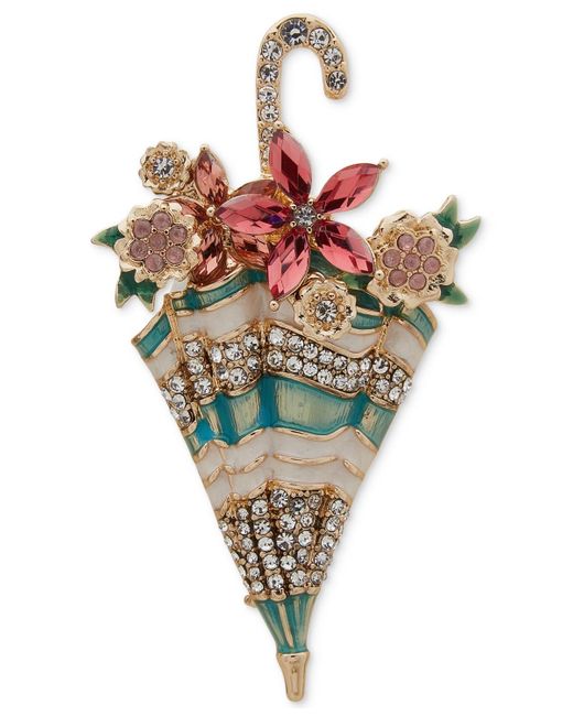 Anne Klein Metallic Gold-tone Crystal & Stone Flower Umbrella Pin