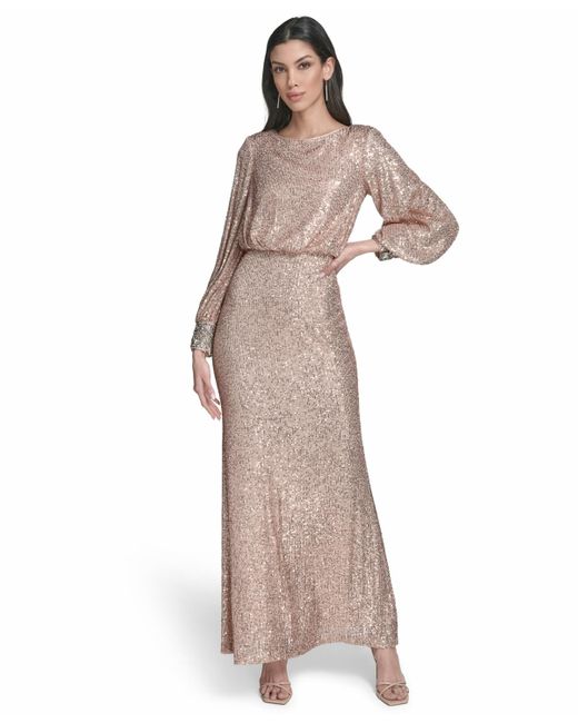 Eliza J Women's Natural Embroidered Cuff Boat Neck Long Gown -  hulwithkids.com