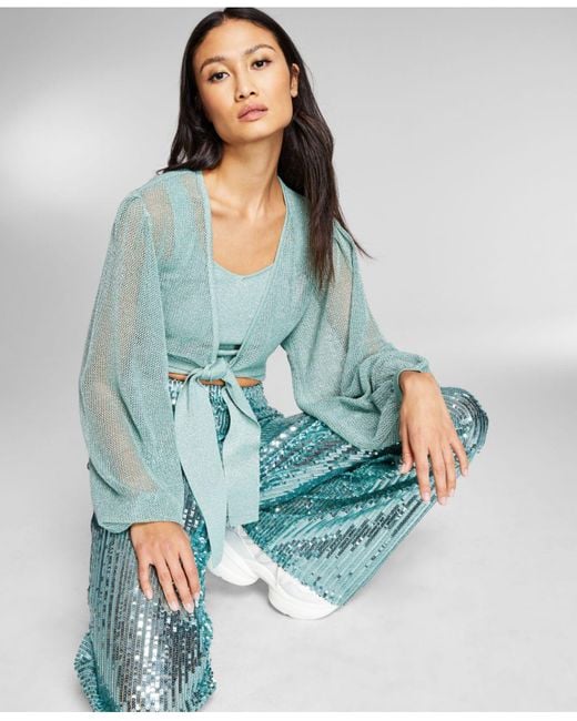 INC International Concepts Green Jeannie Mai X Inc Tie-front Sweater, Created For Macy's