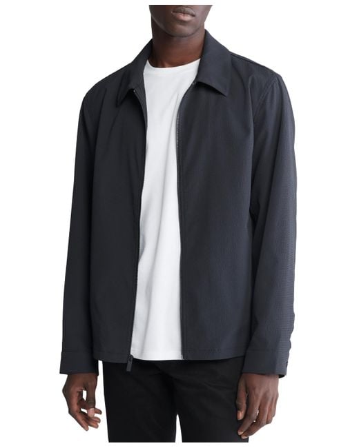 Calvin Klein Blue Seersucker Long Sleeve Zip-front Shirt-jacket for men